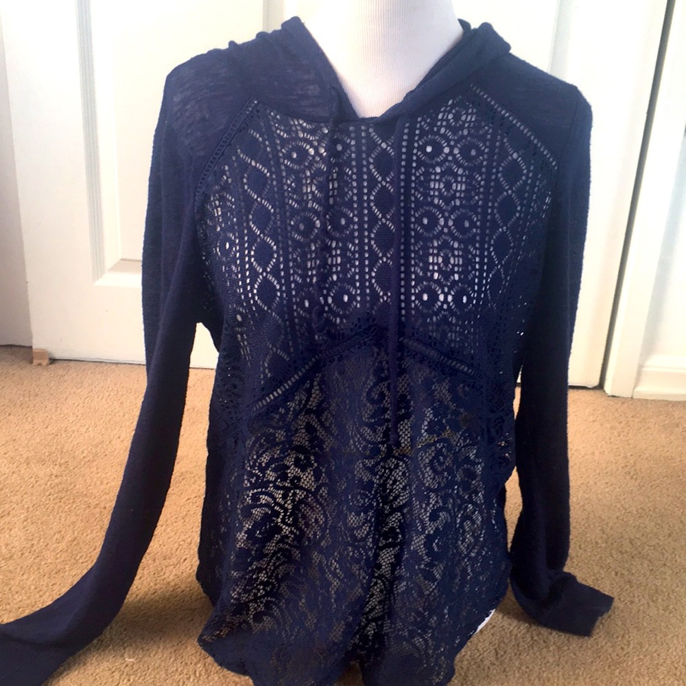 Cute Navy Lace Hoodie Sweatshirt